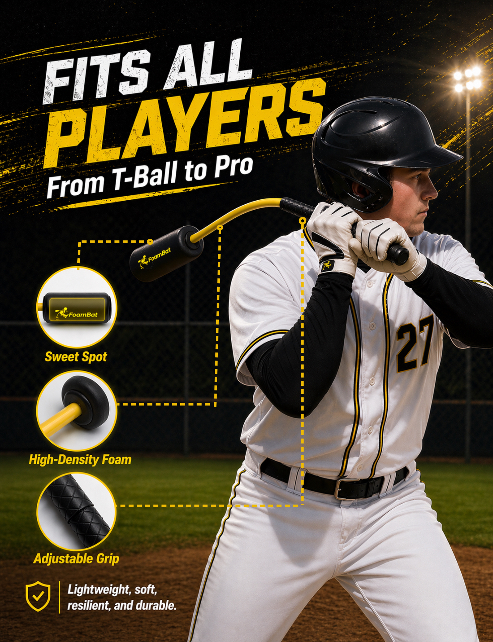 FoamBat product detail and fit graphic