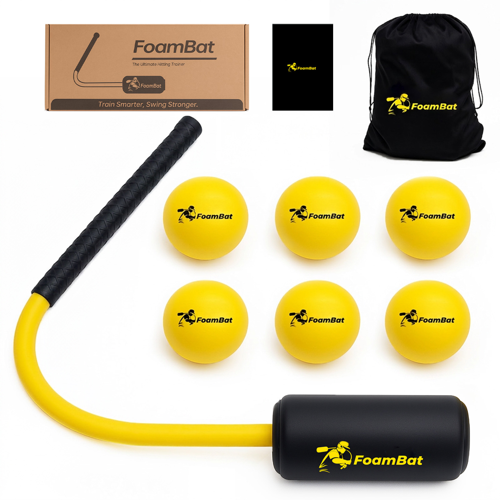 FoamBat swing trainer kit with training balls, bag, box, and barrel